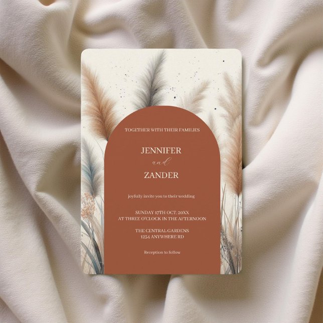 Modern Bohemian Watercolor Pampas Grass Wedding Invitation (Creator Uploaded)