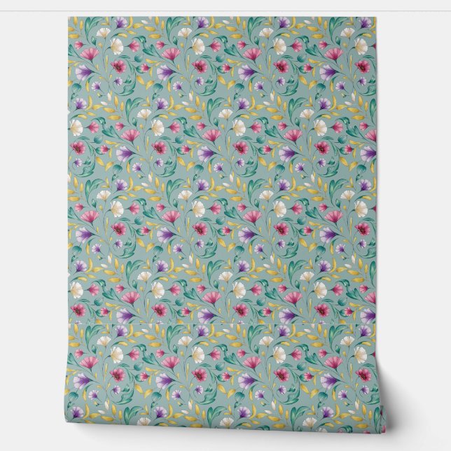 Modern bohemian watercolor wildflowers3 wallpaper  (Unrolling)