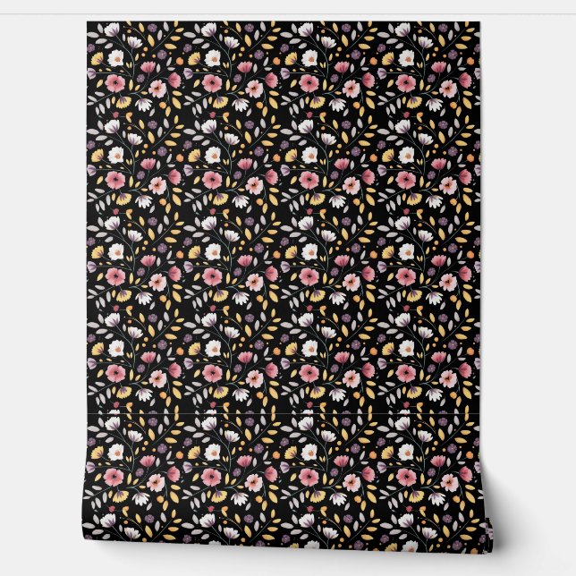 Modern bohemian watercolor wildflowers wallpaper  (Unrolling)