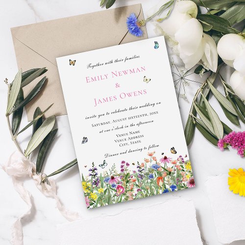 Modern Bohemian Wildflowers Wedding Invitation