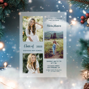 Modern Boho 3 Photo Graduation  Acrylic Invitations