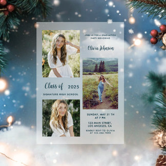 Modern Boho 3 Photo Graduation Acrylic Invitations