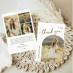 Modern Boho 4 Photo Collage Graduation Thank You Invitation