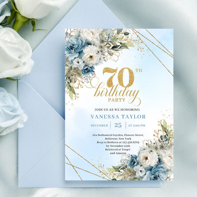 Modern Boho 70th Birthday Floral Invitation (Modern Boho 70th Birthday Floral Invitation)