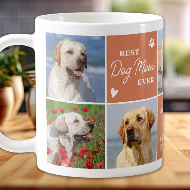 Modern Boho 7 Photo Collage Personalized DOG MOM Coffee Mug (Creator Uploaded)