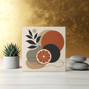 Modern Boho Abstract Art Orange and Terracotta Min Ceramic Tile