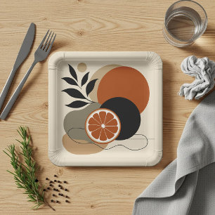 Modern Boho Abstract Art Orange and Terracotta Min Paper Plates