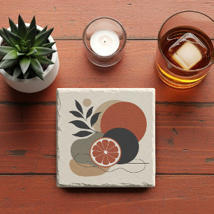 Modern Boho Abstract Art Orange and Terracotta Min Stone Coaster