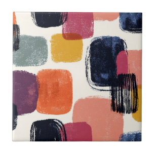 Modern Boho Abstract Brushstroke -Bold Retro Color Ceramic Tile