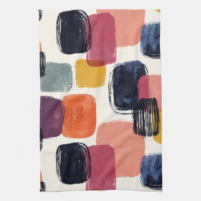 Modern Boho Abstract Brushstroke -Bold Retro Color Kitchen Towel (Vertical)