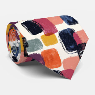 Modern Boho Abstract Brushstroke -Bold Retro Color Neck Tie