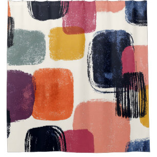 Modern Boho Abstract Brushstroke -Bold Retro Color Shower Curtain