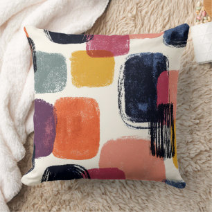 Modern Boho Abstract Brushstroke -Bold Retro Color Throw Pillow