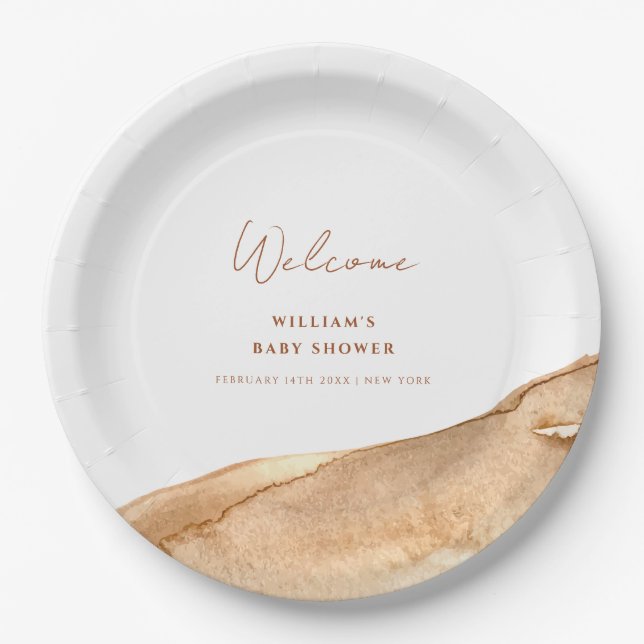 Modern Boho Abstract Desert Baby Shower Welcome Paper Plates (Front)
