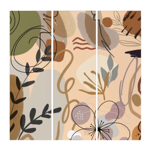 Modern Boho Abstract Floral Pattern Triptych