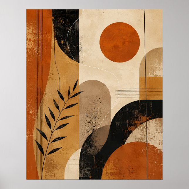 Modern Boho Abstract Geometric Wall Art – Warm Ter (Front)