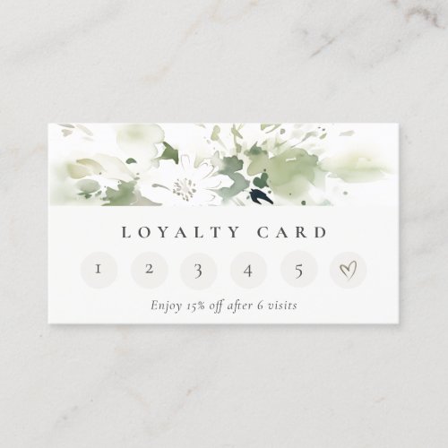 Modern Boho Abstract Green Floral 6 Punch Loyalty  Business Card