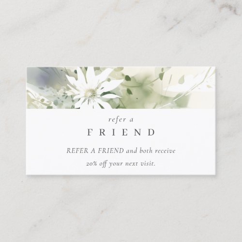 Modern Boho Abstract Green Floral Refer A Friend Business Card