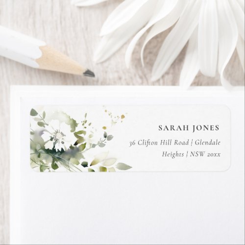 Modern Boho Abstract Green White Floral Address Label