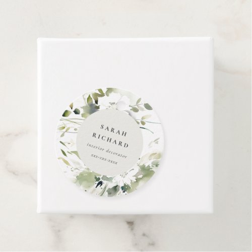 Modern Boho Abstract Green White Floral Business Favor Tags