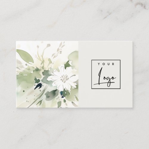 Modern Boho Abstract Green White Floral Logo Business Card