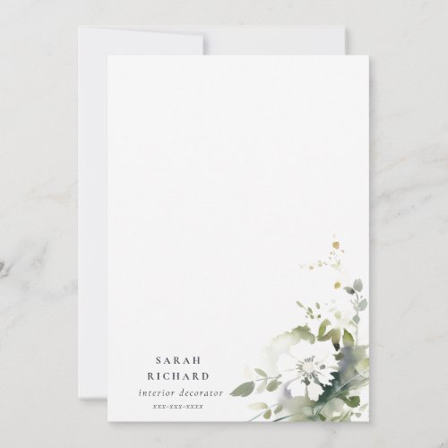 Modern Boho Abstract Green White Floral Logo Note Card