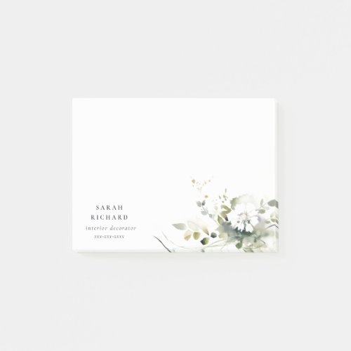 Modern Boho Abstract Green White Floral Logo Post_it Notes