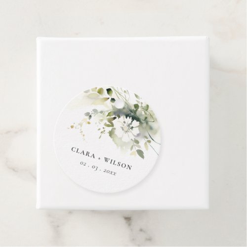 Modern Boho Abstract Green White Floral Wedding Favor Tags