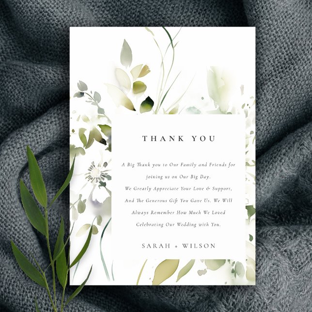 Modern Boho Abstract Green White Floral Wedding Thank You Card (Creator Uploaded)