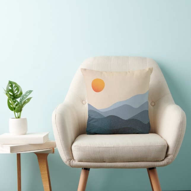 Modern Boho Abstract Mountain Landscape Sun  Throw Pillow (Chair)