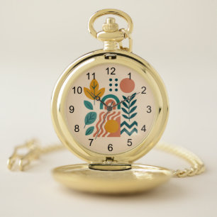 Modern Boho Abstract Nature Wall Art Pocket Watch