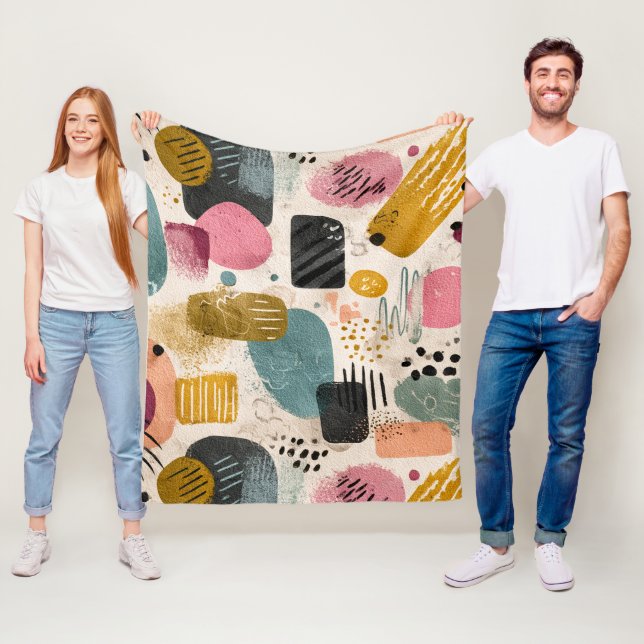 Modern Boho Abstract Pattern | Textured Colorful Fleece Blanket (In Situ)