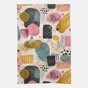 Modern Boho Abstract Pattern Textured Colorful Kitchen Towel