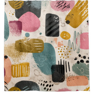 Modern Boho Abstract Pattern Textured Colorful Shower Curtain