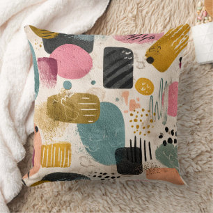 Modern Boho Abstract Pattern Textured Colorful Throw Pillow