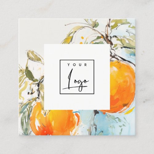 Modern Boho Abstract Sketchy Orange Garden Logo Square Business Card