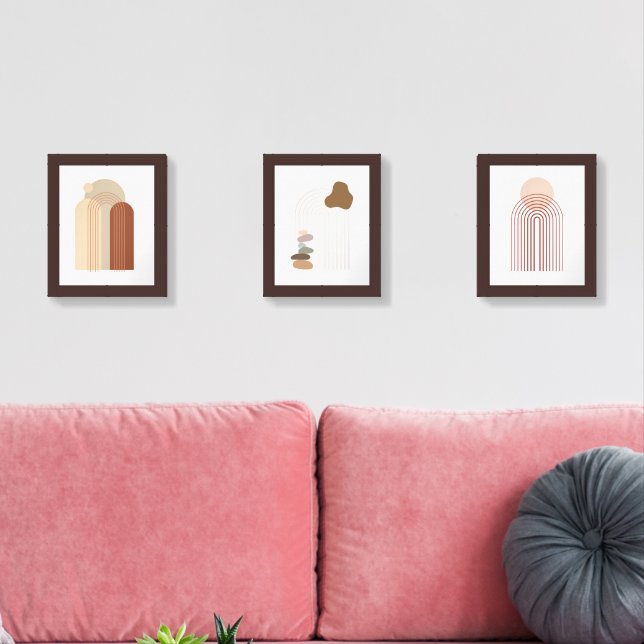 Modern Boho Abstract Triptych Wall Art Sets (Livingroom)