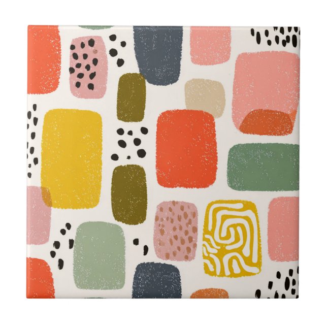 Modern Boho Abstract Watercolor Pattern | Colorful Ceramic Tile (Front)
