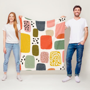Modern Boho Abstract Watercolor Pattern Colorful Fleece Blanket