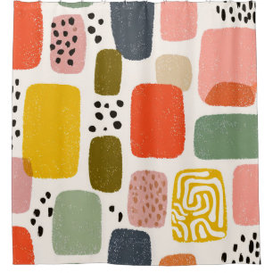 Modern Boho Abstract Watercolor Pattern Colorful Shower Curtain