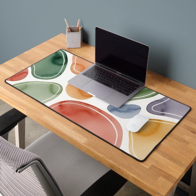 Modern Boho Abstract Watercolor Pebbles Desk Mat (Office 2)