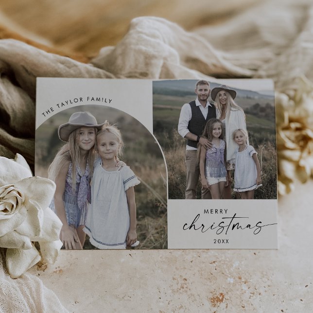 Modern Boho Arch 2 Family Photo Merry Christmas Holiday Card (Creator Uploaded)