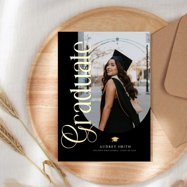 Modern Boho Arch 2 Photos Graduation Foil Invitation (Modern Photo Graduation)