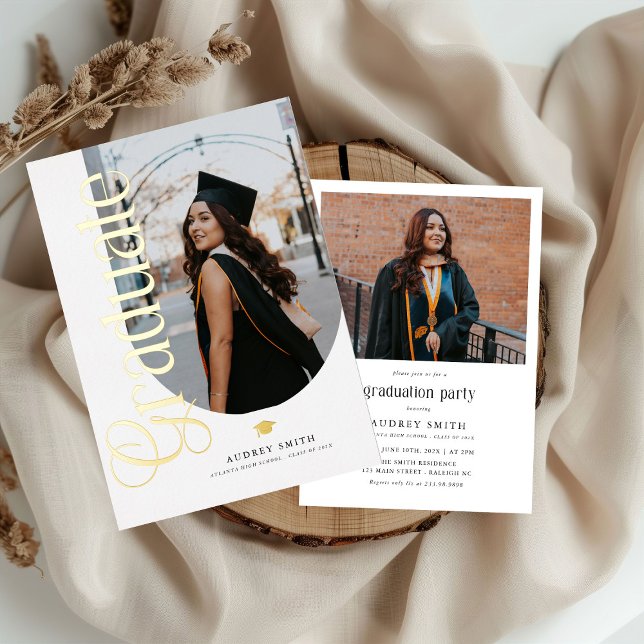 Modern Boho Arch 2 Photos Graduation Foil Invitation (Modern Photo graduation invitation)