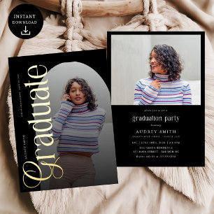 Modern Boho Arch 2 Photos Graduation Foil Invitation