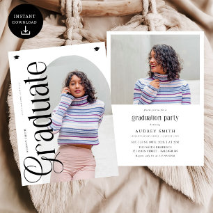 Modern Boho Arch 2 Photos Graduation Invitation