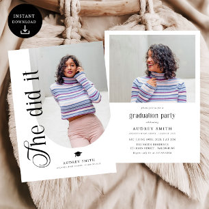 Modern Boho Arch 2 Photos Graduation Invitation