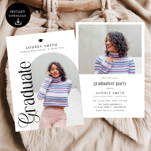 Modern Boho Arch 2 Photos Graduation Invitation