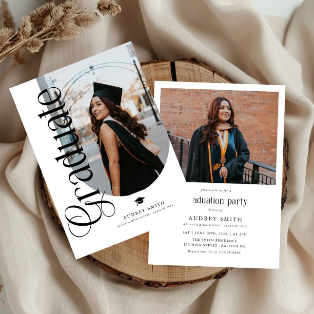 Modern Boho Arch 2 Photos Graduation Invitation (Modern graduation photo invitation)