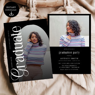 Modern Boho Arch 2 Photos Graduation Invitation